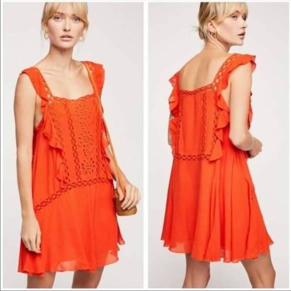 Free People Mini Dress Women's Size Small‎ Orange Rayon One Priscilla Sleeveless